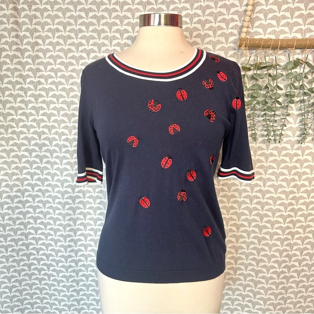 3/$22🩶 Talbots Small Oprah Magazine Collection Ladybug Crewneck Beaded Sweater - Picture 8 of 15